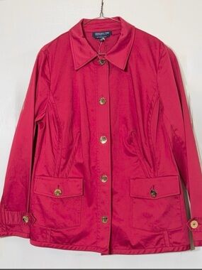 Jones New York Cherry Red Utility Jacket Women’s 1X Gold Button Spring Jacket